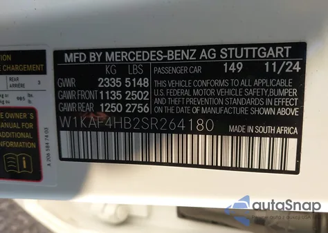 2025 Mercedes-Benz C 300 300 4Matic из США, поврежденный, VIN W1KAF4HB2SR264180